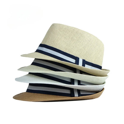 Summer Men's Jazz Hat British Retro Spy Hat Beach Casual Straw Woven Small Top Hat Female Stripe Belt Fedoras Hat Panama Cap