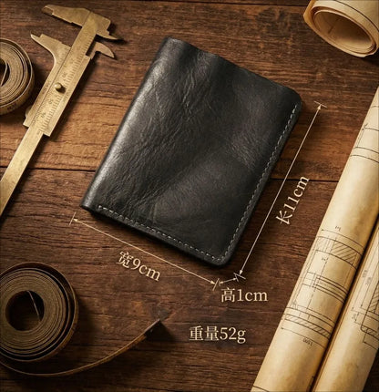 Ultra-Durable Men's Leather Short Wallet, Scratch-Resistant Hand-Rubbed Top Grain Leather Card Holder, Minimalist Travel Wallet