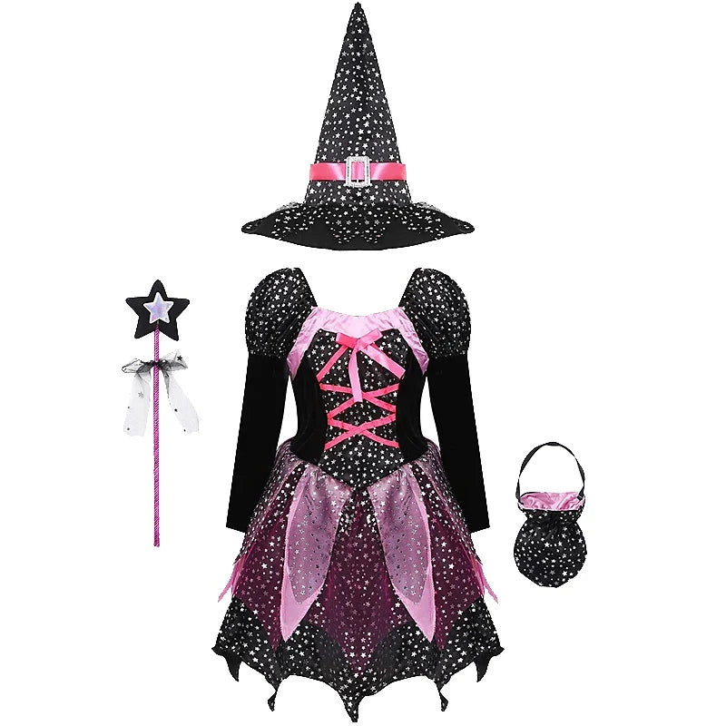 Halloween Costume for Kids Girls Purple Bat Dress Halloween Fantasy Vampire Costume Witch Cosplay Clothes Carnival Party Gifts