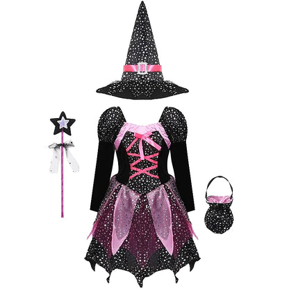 Halloween Costume for Kids Girls Purple Bat Dress Halloween Fantasy Vampire Costume Witch Cosplay Clothes Carnival Party Gifts