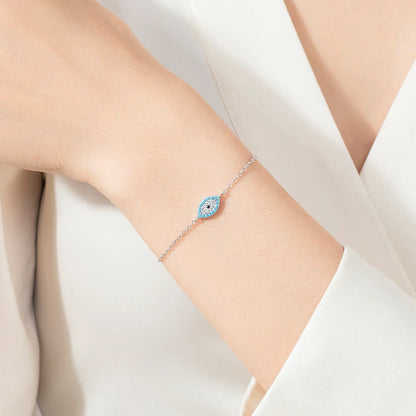 Pure 925 Sterling Silver Fashion Natural Turquoise Blue Eyes Bracelet Chain Link For Women Pave Setting CZ Fine Jewelry