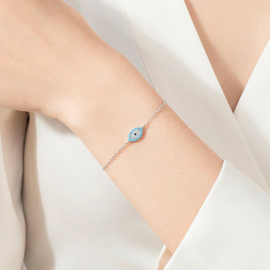 Bracelet à maillons en argent sterling 925 pur, turquoise naturelle, yeux bleus, pour femme, serti de zircones cubiques, bijou fin