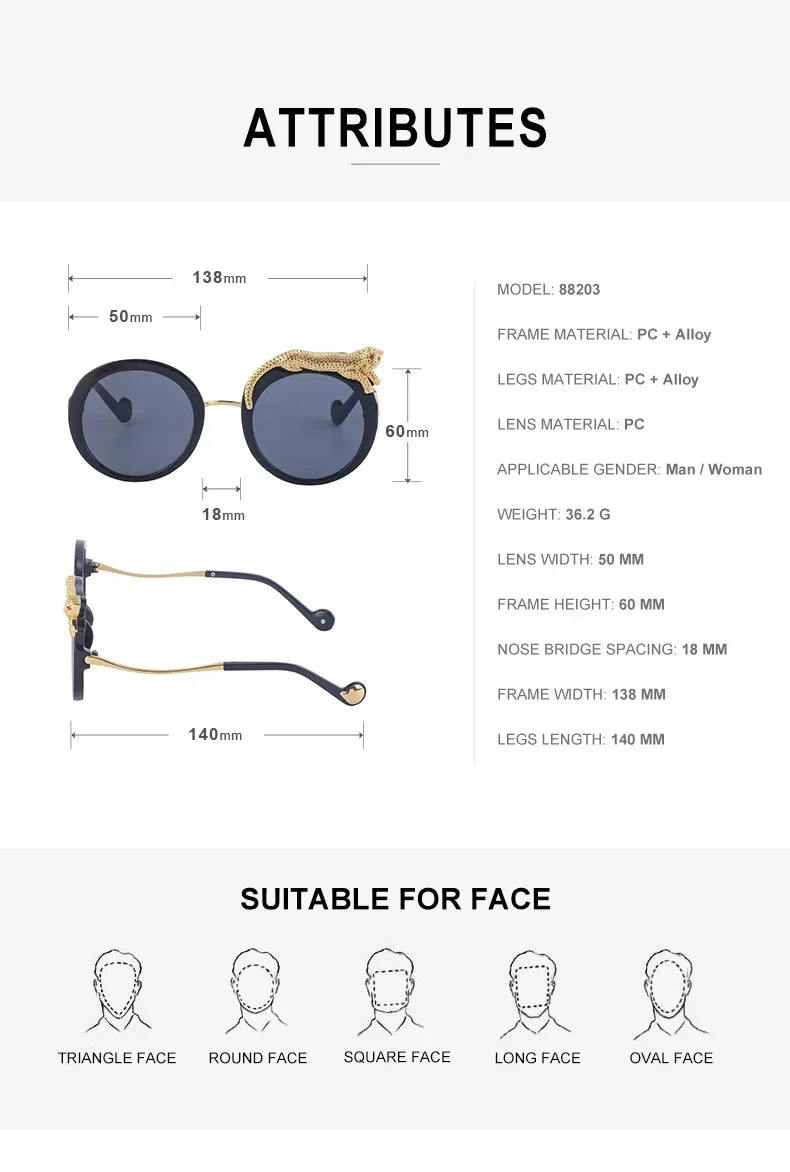 2025 Steampunk Metal Leopard Sunglasses Women Men Personalized Round Frame Sun Glasses Ladies Sunshade UV400 Gafas De Sol