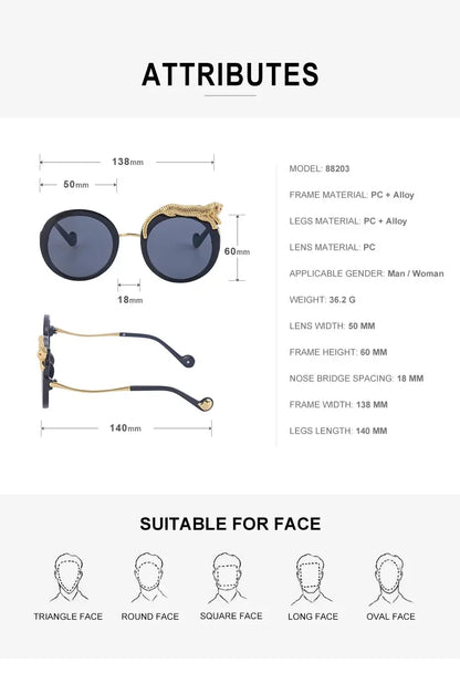 2025 Steampunk Metal Leopard Sunglasses Women Men Personalized Round Frame Sun Glasses Ladies Sunshade UV400 Gafas De Sol