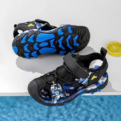 Kids Sandals Boys Breathable Anti-Slip Soft Sole Summer Beach Shoes Outdoor Lightweight Children Sandals with Adjustable Straps