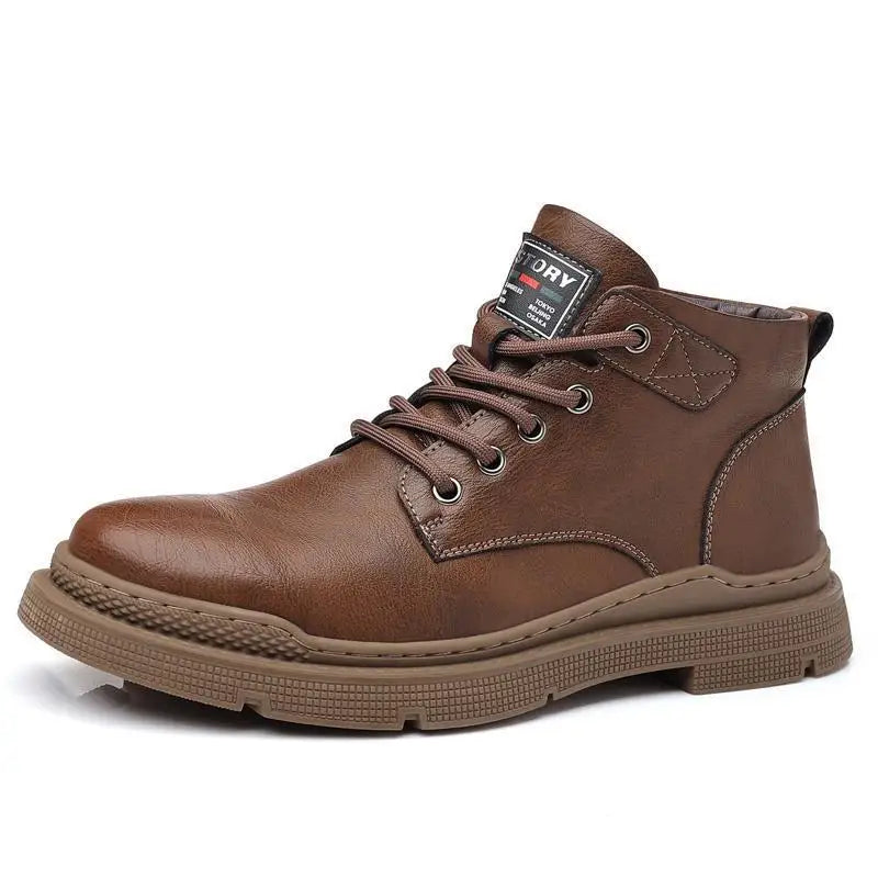 Casual Formal Footwear Brand Men's Leather Shoes New in Winter Men Boots Warm Plush Lace-up Ankle Boots Comfy Office Work Shoes