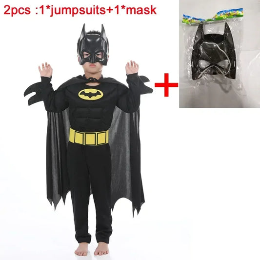 Boy Girl Bat Cosplay Jumpsuit Hero Costume Suit with Cape Mask Men Superhero Wayne Cosplay High quality Halloween Carnival Party