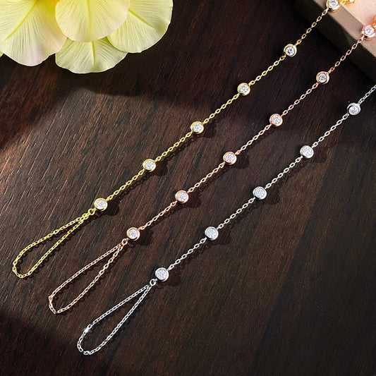 Bracelets Femme Moissanite 3mm Couleur D Chaîne réglable 14-21cm Certifié GRA Argent Sterling 925 Bracelet Bulle