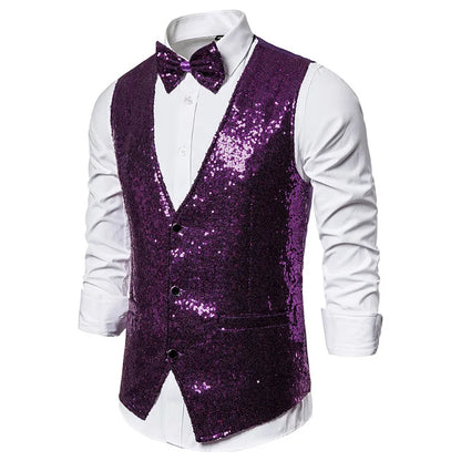 2026 Men's Shiny Gold Sequin Glitter Embellished Blazer Waistcoat Night Club Blazer Wedding Party Waistcoat Stage Singers Vest