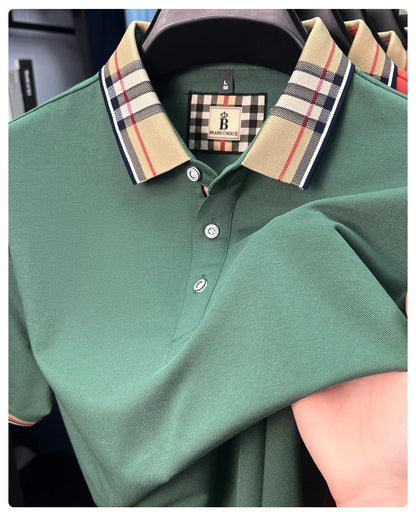 Luxury brand short sleeve polo shirt men fashionable simple solid color summer mercerized cotton breathable casual lapel T shirt