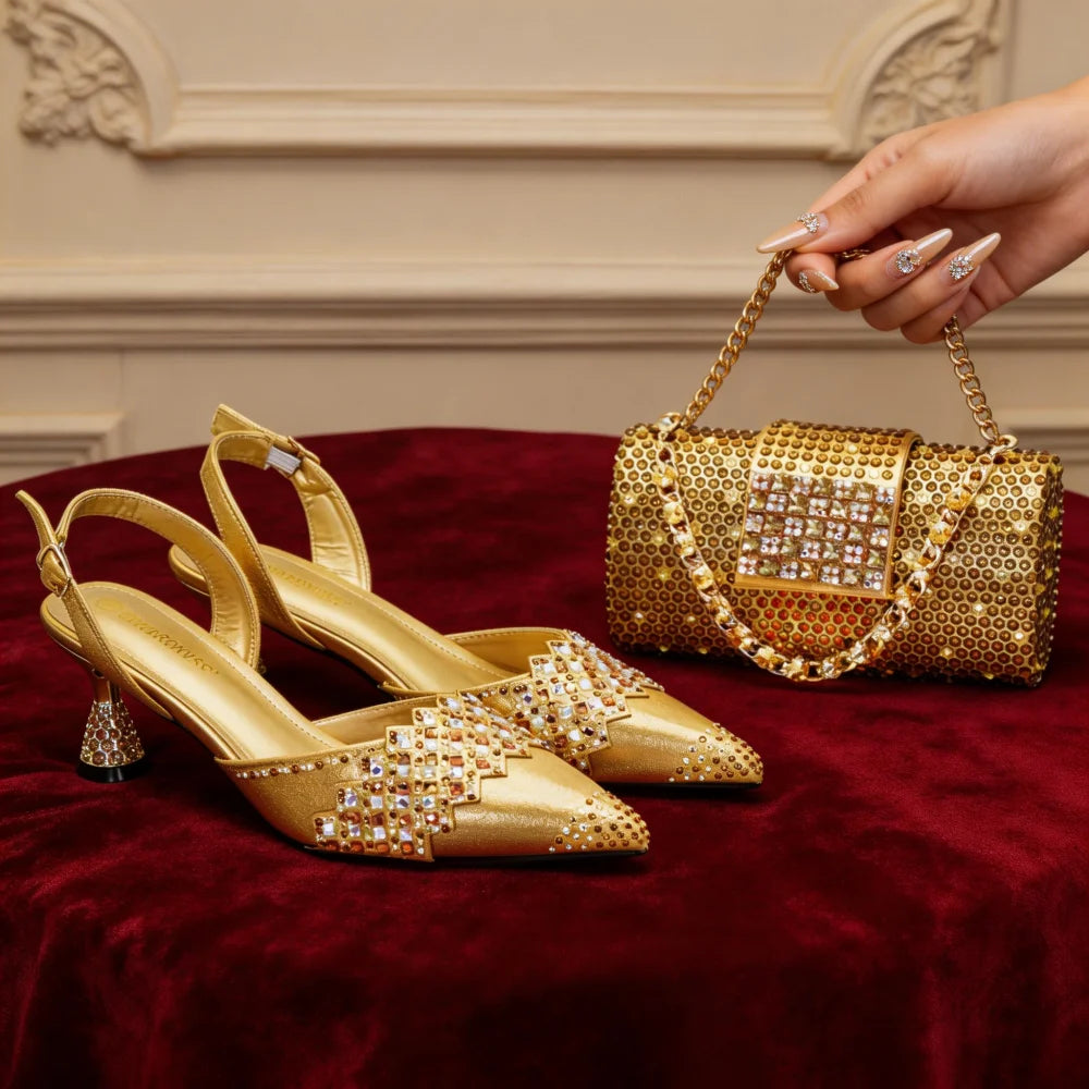 Italian Shoes and Bags Matching Set 2026 Rhinestone Bag and Shoe Set Nigeria Party Pumps Ladies Party Shoes with Matching Bag