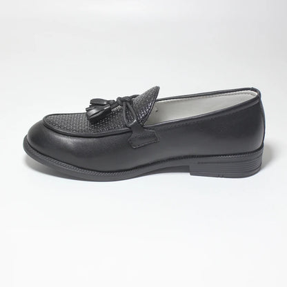 2023 Boys Shoes With Tassel Matte Black PU Leather Loafer Slip on Embossing Moccasins For Kids Boy Dress Shoe Italian Breathable