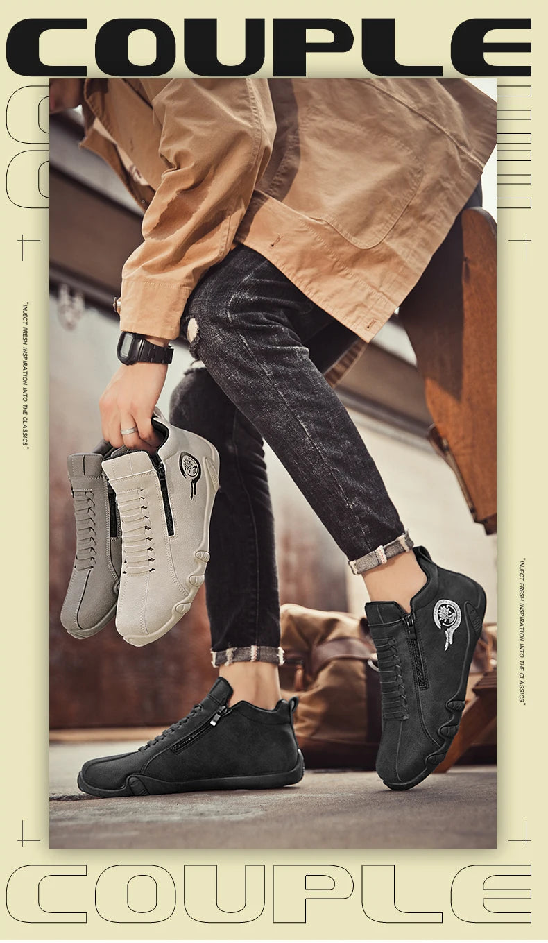 New Men's Ankle Boots Fashion Soft Sole High Top Sneakers Men Shoes Outdoor Versatile Loafers Comfortable Casual Walking Shoes