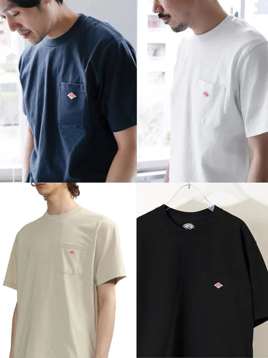 Hot sales Men Women Pure Cotton Embroidery T-Shirt Short Sleeve Tees Simple Solid Pocket Fashion Brand Exports Japan style