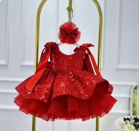 Sparkly Flower Girl Dress, Big Bow & Heart Tulle Ballet Skirt, Princess Gown for Wedding, Birthday Party, First Communion & Ball