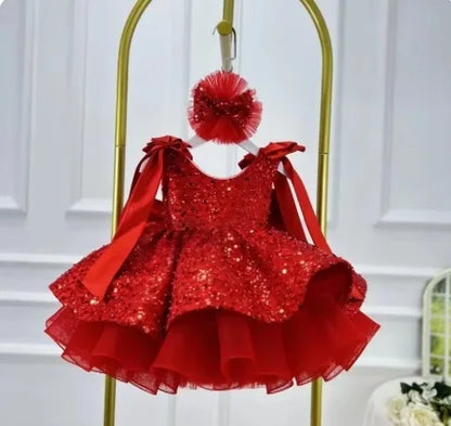Sparkly Flower Girl Dress, Big Bow & Heart Tulle Ballet Skirt, Princess Gown for Wedding, Birthday Party, First Communion & Ball