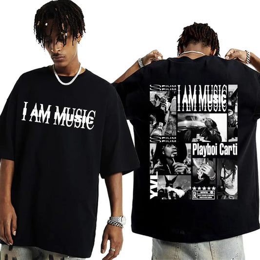 Rapper Playboi Carti I AM MUSIC Album Logo T Shirt Mens Clothing Hip Hop 90s Vintage Tshirt Male Casual Cotton Oversized T-shirt