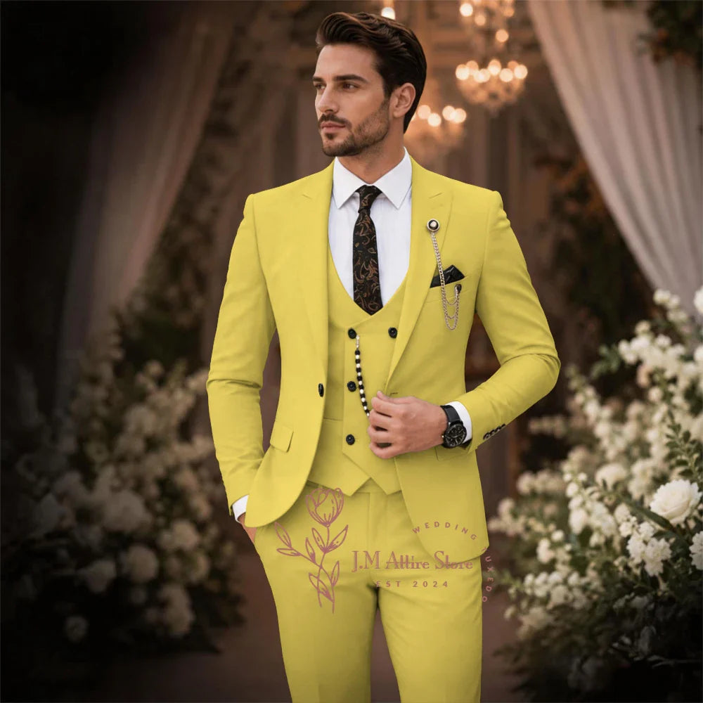 Sage Green Suit Men's 3 Piece Set Peak Lapel Jacket Vest Pants Custom Slim Fit for Wedding Groom Cocktail Party Tuxedo
