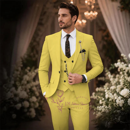 Sage Green Suit Men's 3 Piece Set Peak Lapel Jacket Vest Pants Custom Slim Fit for Wedding Groom Cocktail Party Tuxedo