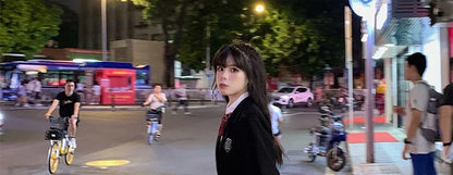 Sweet Style Suit Dress Korean Drama Main Character Waist Cinched Beautiful  Skirt College Style High Waist Double Breaste...