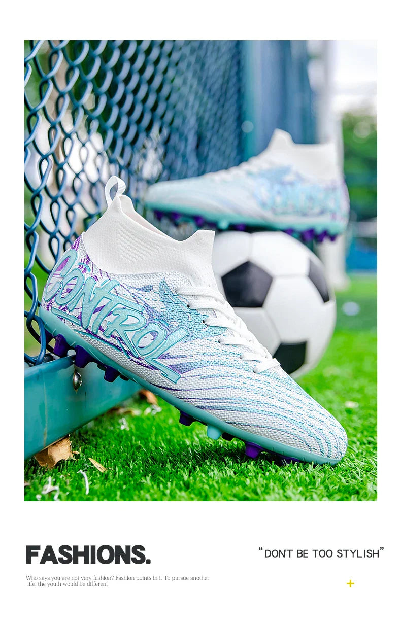 Unisex High-Top Soccer Cleats Non-Slip Football Boots Breathable Training Outdoor Grass Sneakers Men Women Professional Match