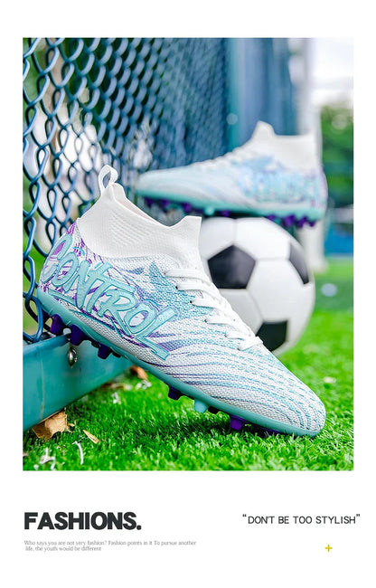 Unisex High-Top Soccer Cleats Non-Slip Football Boots Breathable Training Outdoor Grass Sneakers Men Women Professional Match