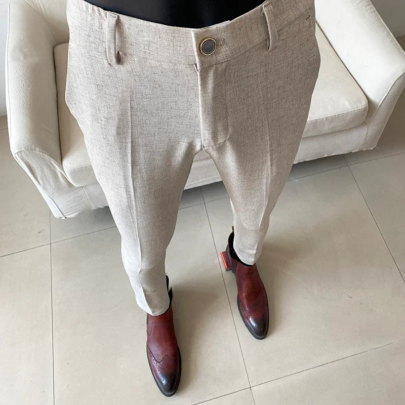 Summer New Men's Casual Stretch Trousers High Quality Fashion Slim Fit Solid Color Formal Business Social Office Suit Pants