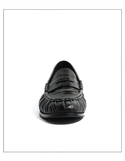 Loafers for men's eel skin pleated design a top layer cowhide slip in formal dress shoe suitable for casual work and commuting