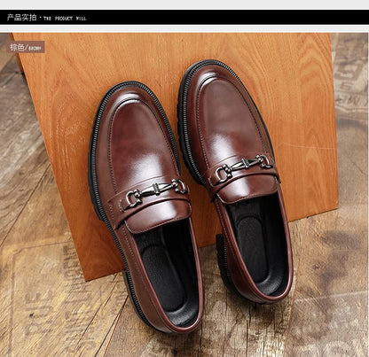 2026 Spring New British Fashion Men's Casual Leather Shoes Korean Style Slip-On Loafers Formal Men's Leather Shoes
