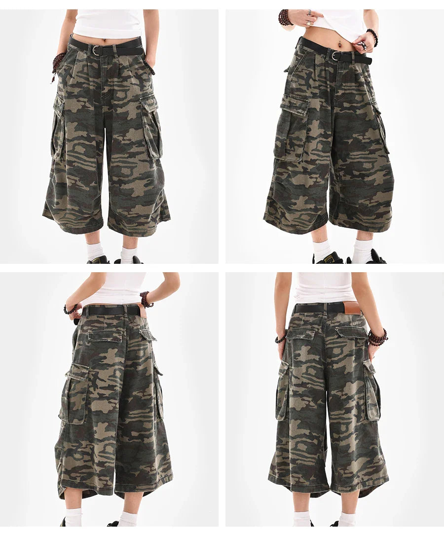 Summer Women Tomboy Camouflage Japanese Abi Jorts Jean Y2K 2000s Aesthetic Capri Pants Harajuku Denim High Street Goblin Core