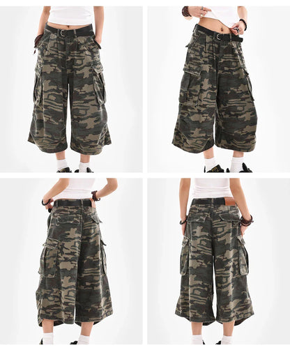 Summer Women Tomboy Camouflage Japanese Abi Jorts Jean Y2K 2000s Aesthetic Capri Pants Harajuku Denim High Street Goblin Core
