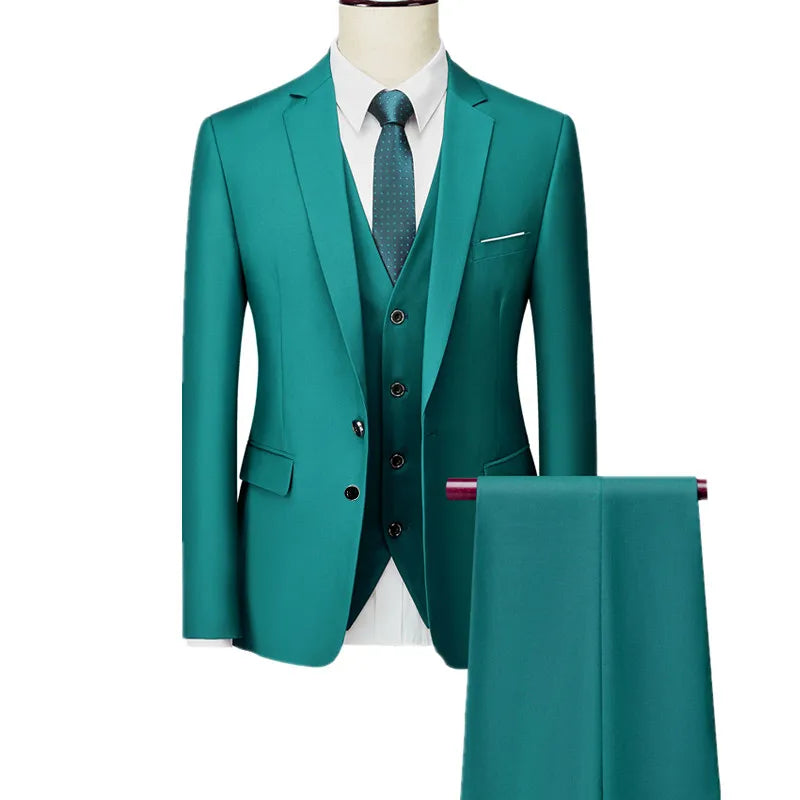 2026 New Men's Suit 3-Piece, Wedding Party Dress Jacket Vest Trousers, Fashion Slim Fit Blazer Waistcoat Pants Red Blue Green
