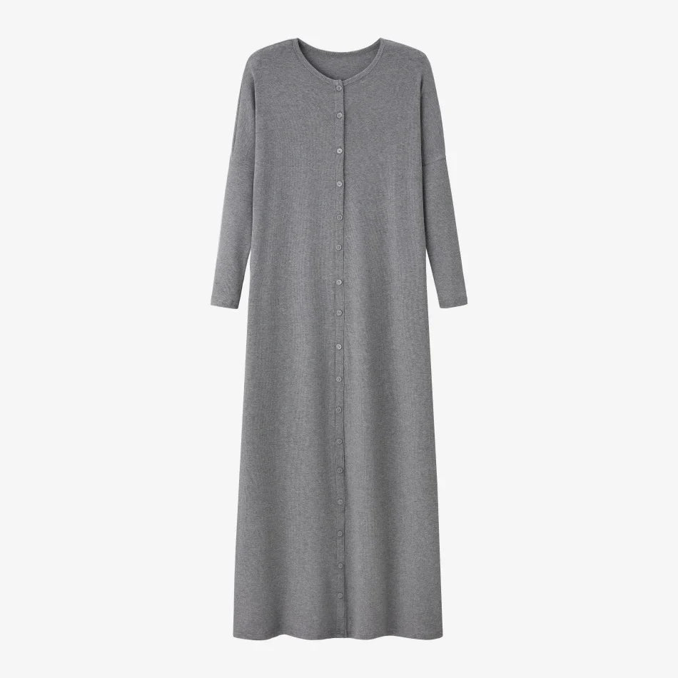 AS SS26 summer loose style button dress comfortable ribbing fabric dress o-neck lady clothes