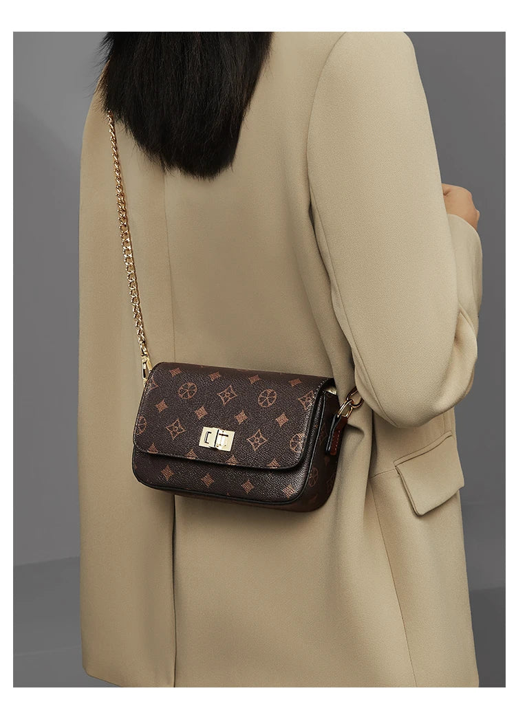 Vintage Monogram Chain Crossbody Bag for Women Luxury Designer Small Square Shoulder Bag Ladies Fashion Handbag