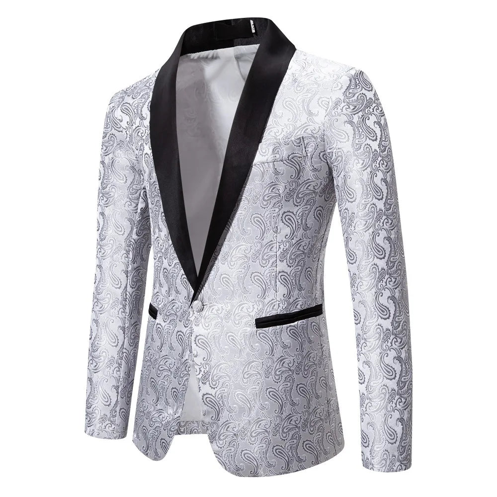 2026 New Men's Red Cashew Flower Blazer, Wedding Party Dress Jacket, White Blue Black Brands Blazers Coat, S M L XL XXL