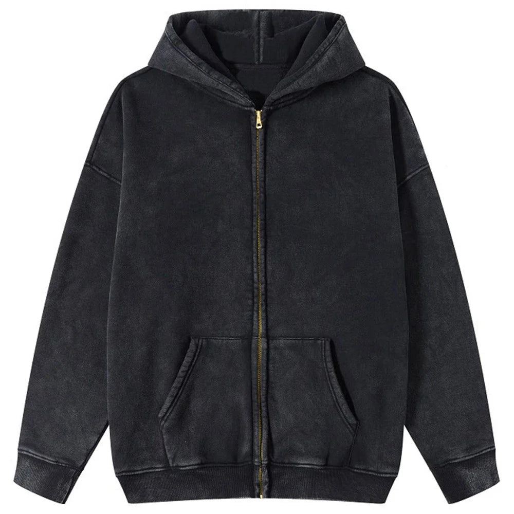 Autumn  Solid Color 100% Cotton Women Washed Hoodie Sport Casual Zipper Hoody Y2K Jogging Streetwear Harajuku Soft Hoodies