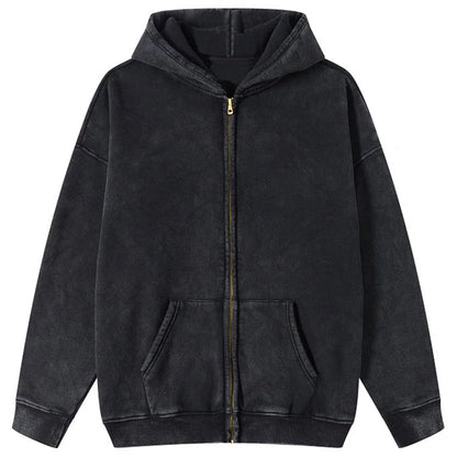 Autumn  Solid Color 100% Cotton Women Washed Hoodie Sport Casual Zipper Hoody Y2K Jogging Streetwear Harajuku Soft Hoodies