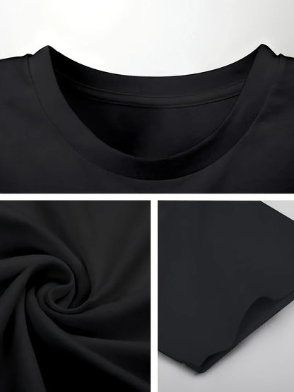 Men's Black Cotton T-shirt, Red Star and "VANSON LEATHERS" Motorcycle Pattern - Casual Round Neck, Short Sleeves