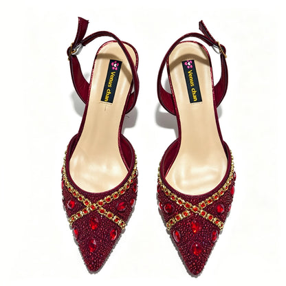 2026 Nigerian Women Heel Ladies Italian Luxury Design Green Shoes And Bag Set Decorated with Rhinestone Handbag Wedding Party