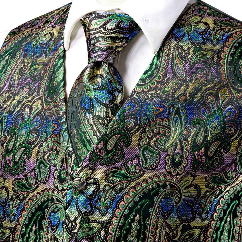 Navy Blue Mens Vest Formal Paisley Waistcoat Jacket Tie Handkerchief Cufflinks Set For Male Dress Suit Wedding Party