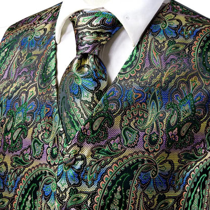 Navy Blue Mens Vest Formal Paisley Waistcoat Jacket Tie Handkerchief Cufflinks Set For Male Dress Suit Wedding Party
