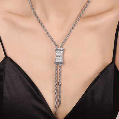 Stainless Steel Rhinestone Pendant Neck Choker Long Sweater Necklace For Women Fashion Gold Plated Jewelry طقم مجو