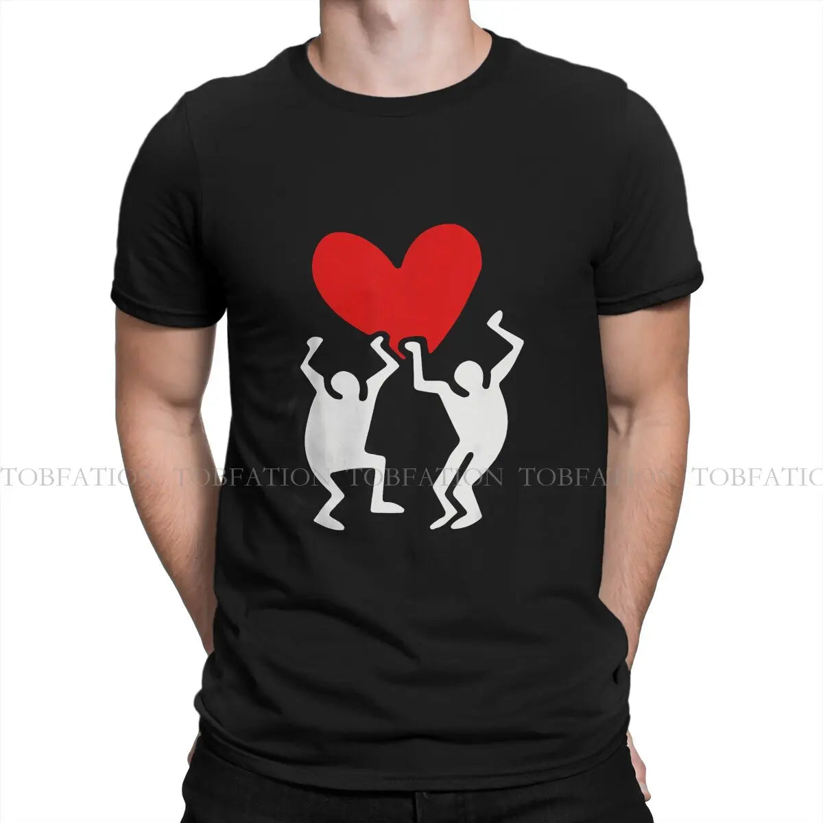 Haring Geometric Graffiti Heart Retro T Shirt Punk Men's Tees Summer Cotton Clothing Harajuku O-Neck TShirt