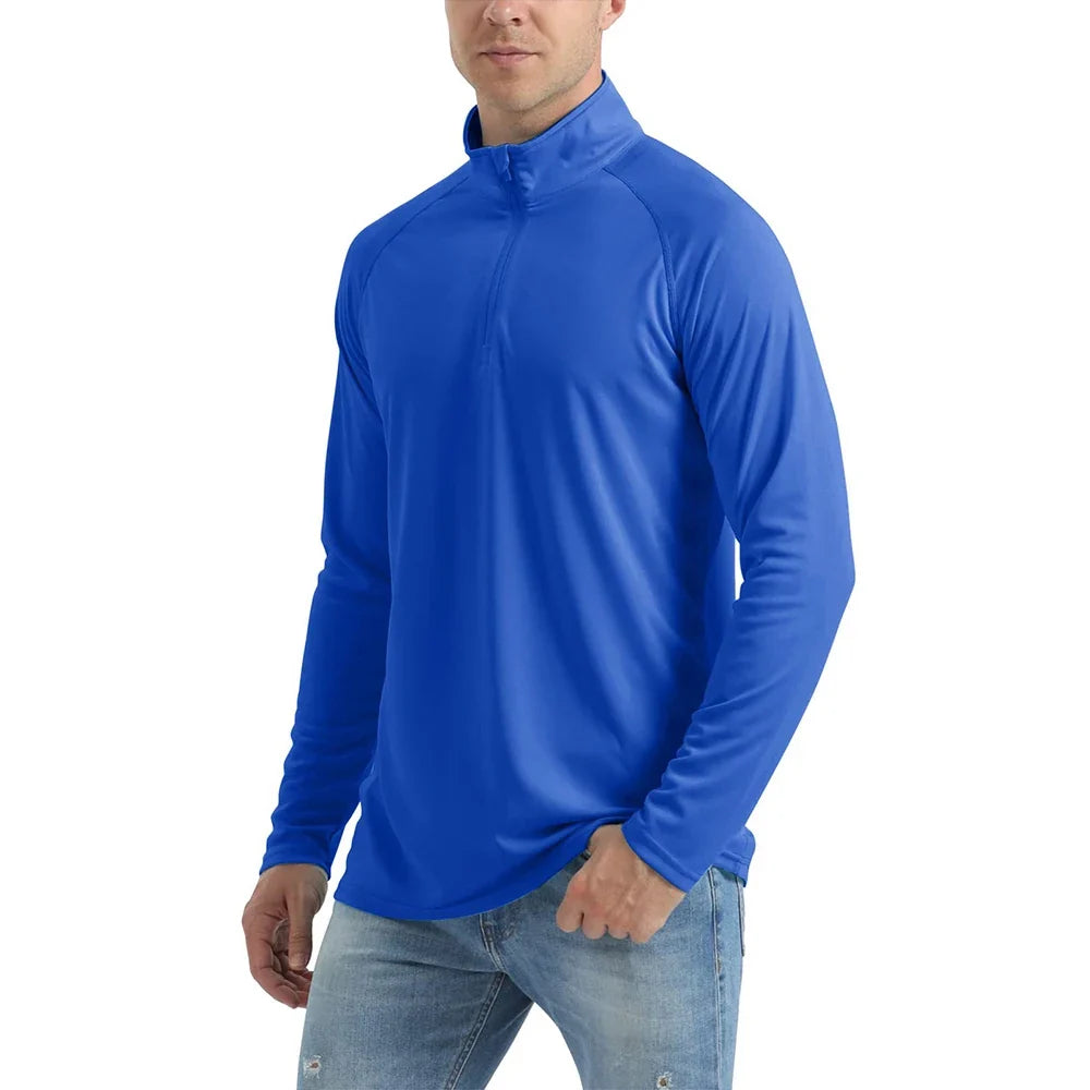 UPF 50+ Quick Dry T-Shirts Mens Long Sleeve UV Protection Shirt 1/4 Zip Running Tee Hiking Fishing Lightweight T Tops