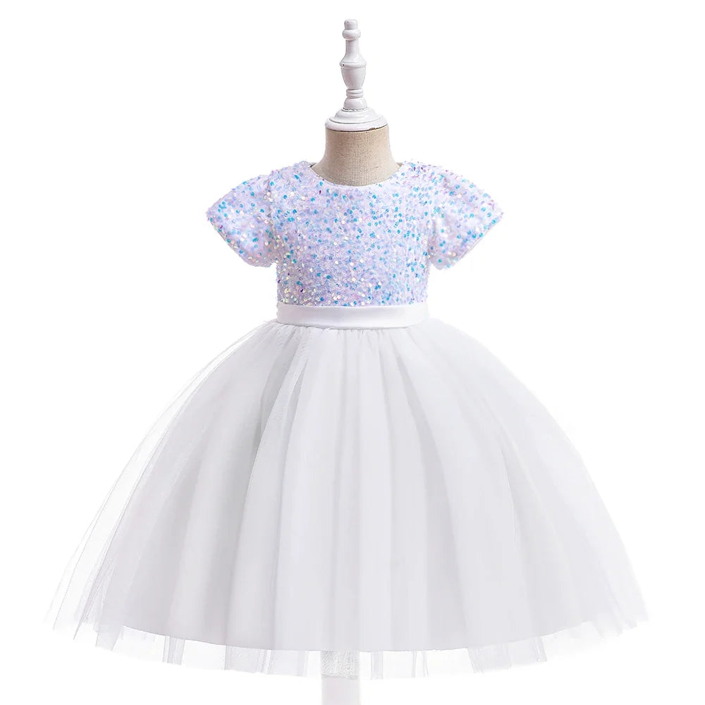 Summer Sequins Bow Party Dress For Girl Christmas Costume Elegant Wedding Princess Girls Dresses Lace Birthday Prom Gown Evening