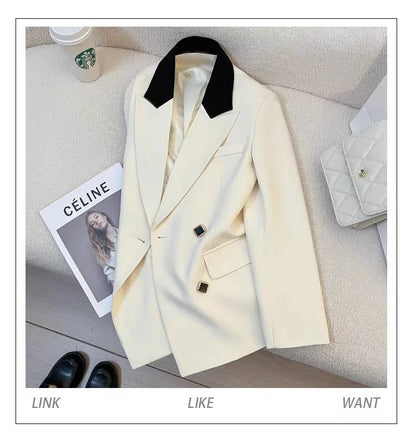 Spring Women's Suit Jacket Fashionable Korean Design Commute Style Long Sleeve Polyester Blend Urban Windbreaker