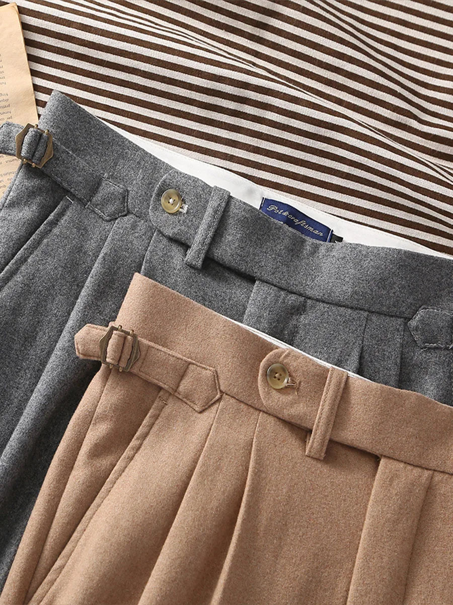 2026 Spring Light Flannel Loose Straight Casual Pants with Italian Parisian Button Adjustment - Customizable Men's Suits