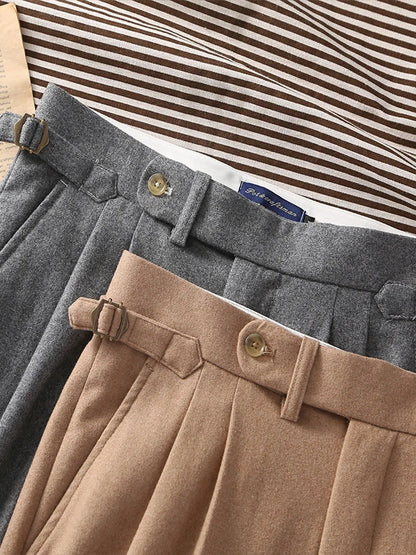 2026 Spring Light Flannel Loose Straight Casual Pants with Italian Parisian Button Adjustment - Customizable Men's Suits