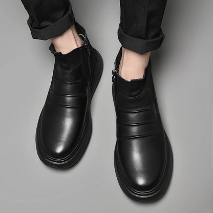 Luxury Brand Male Slip on Chelsea Boots Genuine Leather Mens Warm Winter Shoes High Quality Ankle Boots Men Handmade Snow Boots