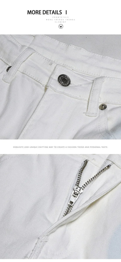 New Ripped Hole Jeans Men White Fashion Harem Male Pants  All-match Stretch Comfortable Streetwear Denim Trousers